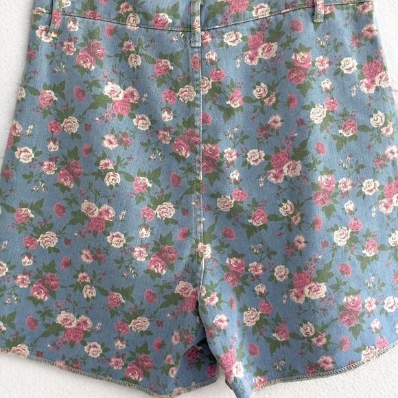 Vintage Floral print high waisted denim Jorts Shorts - Picture 3 of 5
